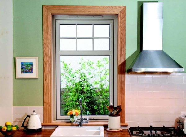 Window behind a kitchen bench